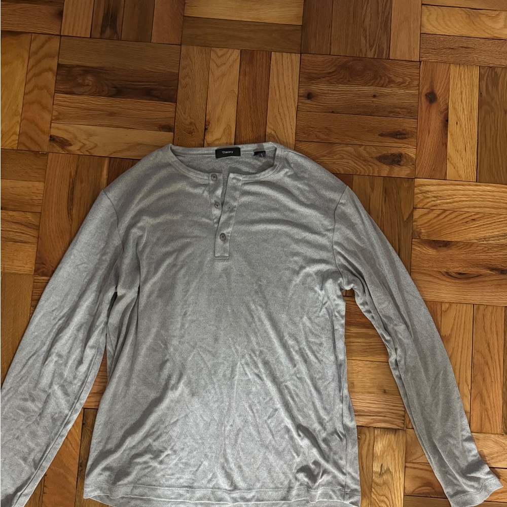 Theory Silver Long Sleeve Henley Shirt